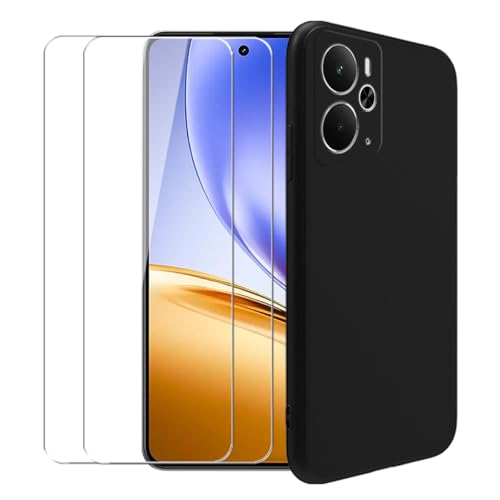 WDMYLFTW Hülle für Realme 14 5G + 2 Stück Gehärteter Film Displayschutzfolie Schutzfolie - Transparent Weich Silikon Schutzhülle Flexibel TPU Tasche Case für Realme 14 5G (Black) von WDMYLFTW