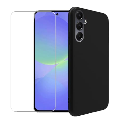 WDMYLFTW Hülle für Samsung Galaxy A36 5G + Glas Displayschutzfolie aus gehärtetem Film - Transparent Silikon Weich Flexibel Bumper Stoßfest TPU Schutzhülle Shell (Schwarz) von WDMYLFTW