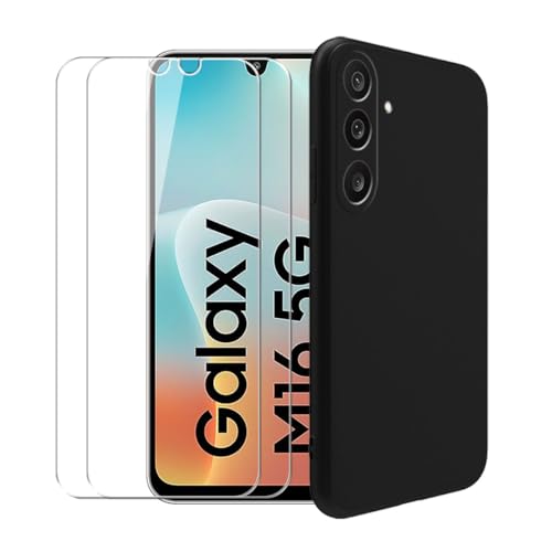 WDMYLFTW Hülle für Smasung Galaxy M16 5G + 2 Stück Gehärteter Film Displayschutzfolie Schutzfolie - Transparent Weich Silikon Schutzhülle Flexibel TPU Tasche Case (Black) von WDMYLFTW