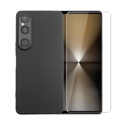 WDMYLFTW Hülle für Sony Xperia 1 VII + Gehärteter Film Displayschutzfolie Schutzfolie - Transparent Weich Silikon Schutzhülle Flexibel TPU Tasche Case für Sony Xperia 1 VII (Black) von WDMYLFTW