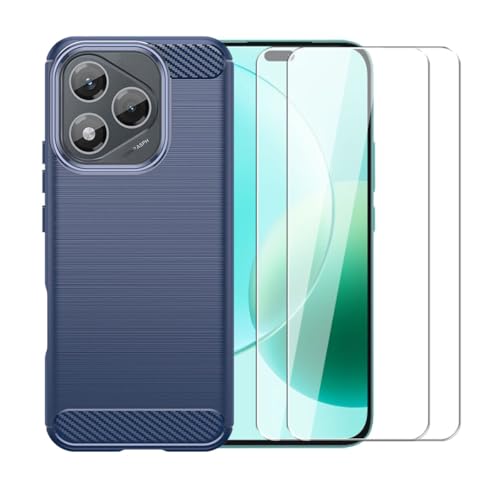 WDMYLFTW Kohlefaser Hülle für Honor 400 Lite + 2 Gehärtetem Film Displayschutzfolie Schutzfolie - Flexibel Tasche Weich TPU Handyhülle Schutzhülle Case Cover (Blau) von WDMYLFTW
