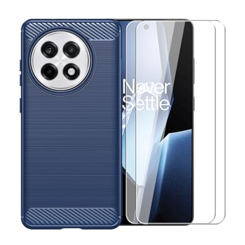 WDMYLFTW Kohlefaser Hülle für Oneplus Ace 5 + 2 Gehärtetem Film Displayschutzfolie Schutzfolie - Flexibel Tasche Weich TPU Handyhülle Schutzhülle Case Cover (Blau) von WDMYLFTW