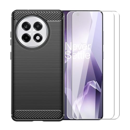 WDMYLFTW Kohlefaser Hülle für Oneplus Ace 5 Pro + 2 Gehärtetem Film Displayschutzfolie Schutzfolie - Flexibel Tasche Weich TPU Handyhülle Schutzhülle Case Cover (Schwarz) von WDMYLFTW