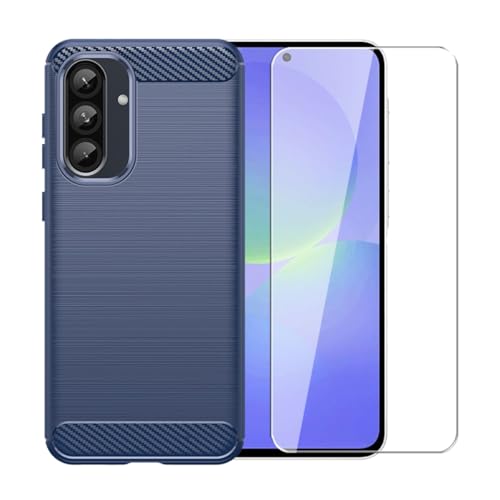 WDMYLFTW Kohlefaser Hülle für Samsung Galaxy A36 + 1 Gehärtetem Film Displayschutzfolie Schutzfolie - Flexibel Tasche Weich TPU Handyhülle Schutzhülle Case Cover (Blau) von WDMYLFTW