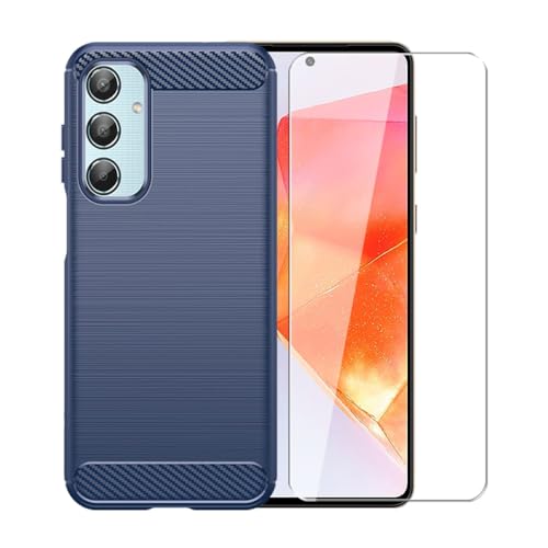 WDMYLFTW Kohlefaser Hülle für Samsung Galaxy C55 + 1 Gehärtetem Film Displayschutzfolie Schutzfolie - Flexibel Tasche Weich TPU Handyhülle Schutzhülle Case Cover (Blau) von WDMYLFTW