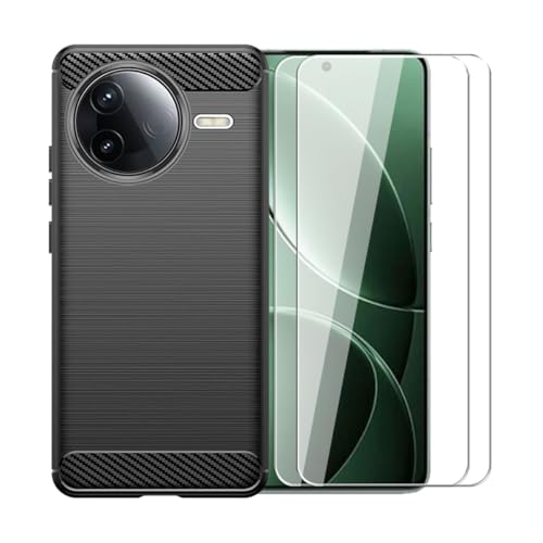 WDMYLFTW Kohlefaser Hülle für Xiaomi Poco F7 Ultra + 2 Gehärtetem Film Displayschutzfolie Schutzfolie - Flexibel Tasche Weich TPU Handyhülle Schutzhülle Case Cover (Schwarz) von WDMYLFTW