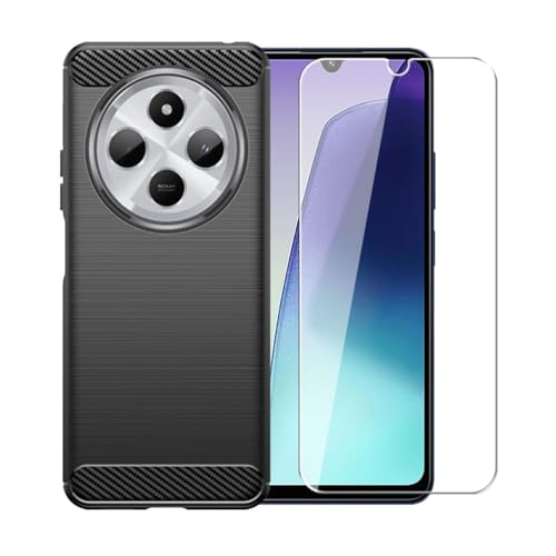 WDMYLFTW Kohlefaser Hülle für Xiaomi Redmi 14C + 1 Gehärtetem Film Displayschutzfolie Schutzfolie - Flexibel Tasche Weich TPU Handyhülle Schutzhülle Case Cover (Schwarz) von WDMYLFTW