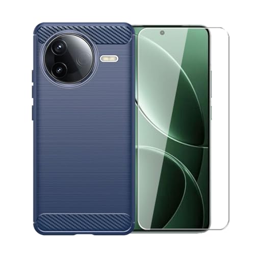 WDMYLFTW Kohlefaser Hülle für Xiaomi Redmi K80 Pro + 1 Gehärtetem Film Displayschutzfolie Schutzfolie - Flexibel Tasche Weich TPU Handyhülle Schutzhülle Case Cover (Blau) von WDMYLFTW