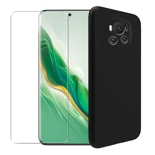 WDMYLFTW Schutzhülle für Honor Magic6 Pro + Glas-Displayschutzfolie aus gehärtetem Glas – Transparent Silikon Weich Flexibel Bumper Stoßfest TPU Schutzhülle Shell für Honor Magic6 Pro (Schwarz) von WDMYLFTW