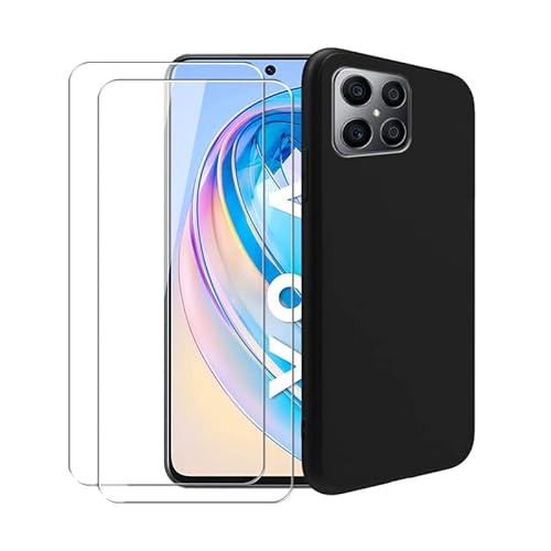 WDMYLFTW Schutzhülle für Honor X8A + [2 Pack] Glas Displayschutzfolie aus gehärtetem Glas - Transparent Silikon Weich Flexibel Bumper Stoßfest TPU Schutzhülle Cover Shell für Honor X8A (Schwarz) von WDMYLFTW