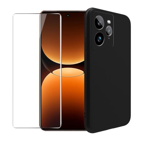 WDMYLFTW Schutzhülle für Realme GT 7 Pro + Glas Displayschutzfolie aus gehärtetem Film – Transparent Silikon Weich Flexibel Bumper Stoßfest TPU Schutzhülle Shell (Schwarz) von WDMYLFTW