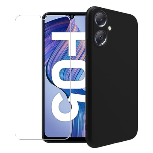 WDMYLFTW Schutzhülle für Samsung Galaxy F05 4G + Glas Displayschutzfolie aus gehärtetem Film - Transparent Silikon Weich Flexibel Bumper Stoßfest TPU Schutzhülle Shell (Schwarz) von WDMYLFTW