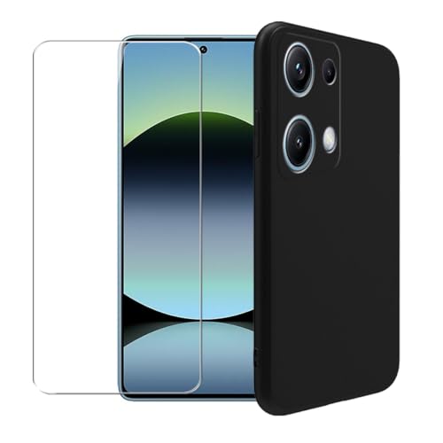 WDMYLFTW Schutzhülle für Xiaomi Redmi Note 14S + Glas Displayschutzfolie aus gehärtetem Film - Transparent Silikon Weich Flexibel Bumper Stoßfest TPU Schutzhülle Shell (Schwarz) von WDMYLFTW