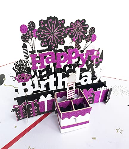 Geburtstagskarte Geburtstagskarten 3D Pop Up Karte Geburtstag für Familie Freunde Männer Frauen oder Kinder(Lila) von WDZGX