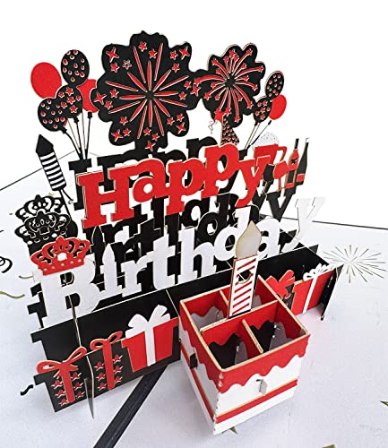 Geburtstagskarte Geburtstagskarten 3D Pop Up Karte Geburtstag für Familie Freunde Männer Frauen oder Kinder(Rot) von WDZGX