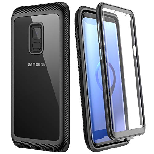 WE LOVE CASE Hülle für Samsung Galaxy S9, Stoßfest Handyhülle 360 Grad Rugged Schutzhülle mit Eingebautem Displayschutz Transparent Cover für Samsung S9, Schwarz von WE LOVE CASE