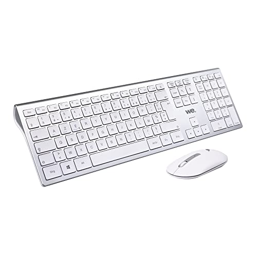 WE Bundle Tastatur Maus, kabellos, wiederaufladbar, 2,4 G, BT Weiß von WE