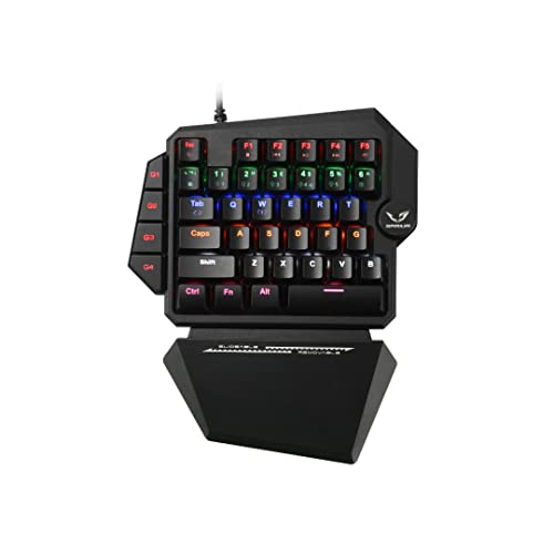 WE Gamium – kabelgebundene Gaming-Tastatur, mechanisch, Format 1 Hand, 35 Tasten, 4 Makro-Tasten, Blue Switch, Hintergrundbeleuchtung, Handauflage, Kabel 1,6 m, Schwarz von WE