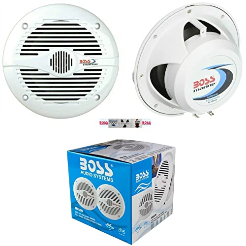 2 Marine-Lautsprecher kompatibel mit BOSS Audio MR50W 2-Wege 15,5 cm 75 watt rms 150 watt max wasserdichtes sea Pool Boot, pro Paar + 5 kostenlose Aufkleber von WEB