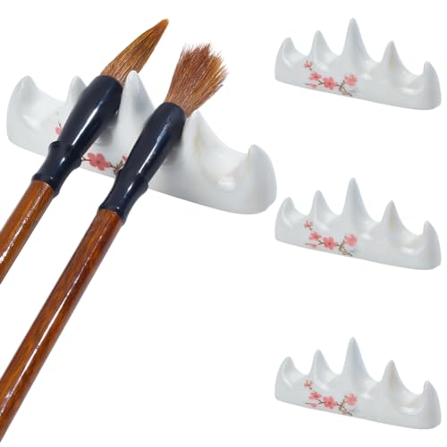 WEBEEDY 4 Stück Pinselhalter Kalligraphie-Pinselablage Ständer Pflaumenblüten-Keramikpinsel Stifthalter Für Zuhause Büro Desktop-Dekoration Chinesische Kalligraphie Malerei Schreibpraxis von WEBEEDY