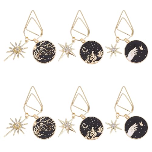 WEBEEDY 6 Set Metall Lesezeichen Charm Teardrop Büroklammern Stern und Mond Buchmarker Anhänger Handgemachte Lesezeichen-Set Ideal als Geschenk für Leseratten von WEBEEDY