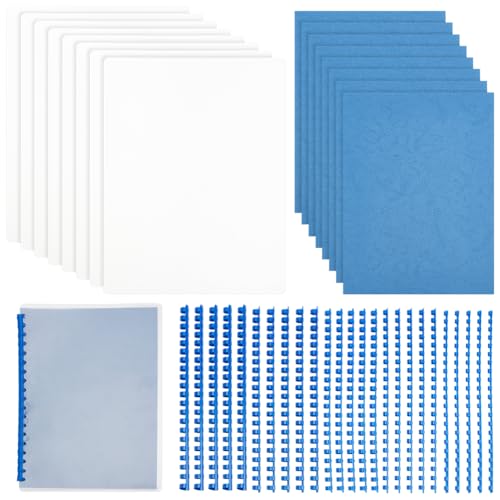 WEBEEDY Einbanddeckel- Und Kämme-Set Enthält 30 Stück Papiereinbandhüllen Mit Lederstruktur Und 25 Stück Bindekämme, 30 Stück Transparente Hüllen Für Geschäftsdokumente, Schulprojekte von WEBEEDY