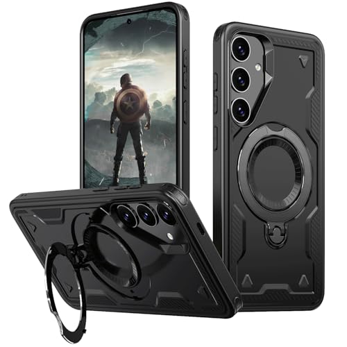 Schutzhülle für Samsung Galaxy S21, Militärische Stoßfestigkeit, mit 360°-Magnetring-Ständer, unterstützt kabelloses Laden, strapazierfähig, vollständiger Schutz, für Samsung S21 5G (Schwarz) von WECOACO