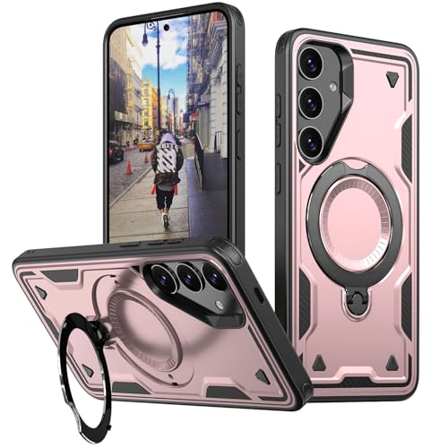 Schutzhülle für Samsung Galaxy S22, militärisch, stoßfest, mit 360°-Magnetring-Ständer, unterstützt kabelloses Laden, strapazierfähig, vollständiger Schutz, für Samsung S22 5G (Rosa) von WECOACO
