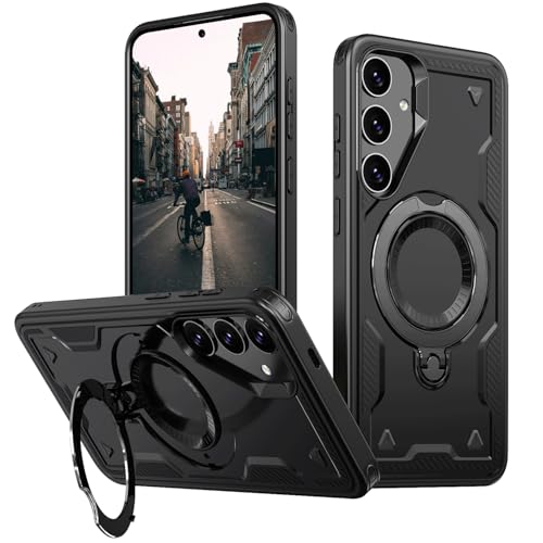 Schutzhülle für Samsung Galaxy S23, stoßfest, mit 360°-Magnetring-Ständer, unterstützt kabelloses Laden, strapazierfähig, vollständiger Schutz, für Samsung S23 5G (Schwarz) von WECOACO