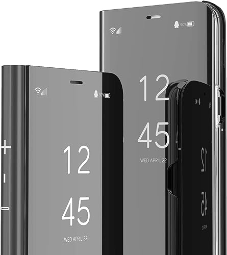 WECOACO Mirror Case for Galaxy Z Fold 4 Flip Case Clear View Makeup Mirror, Phone Case with Kickstand Shockproof Protective Cover for Galaxy Z Fold 4 5G Shell (Black) von WECOACO