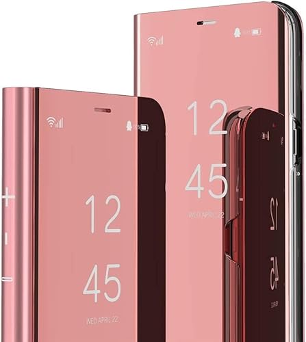 WECOACO Spiegel Hülle für Galaxy Z Fold 4 Flip Case Clear View Make-up Spiegel Handyhülle mit Kickstand Stoßfest Schutzhülle für Galaxy Z Fold 4 5G Shell (Rosa) von WECOACO