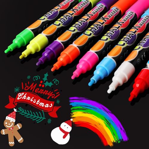 WECUTE 8 Farben Kreidestifte für Tafel Abwaschbar, 3mm Neon Kreide Stifte für Fenster Abwischbar, Tafelkreide Bunt für Glas & windows, Whiteboard Marker (3 mm – 8 Farben) von WECUTE