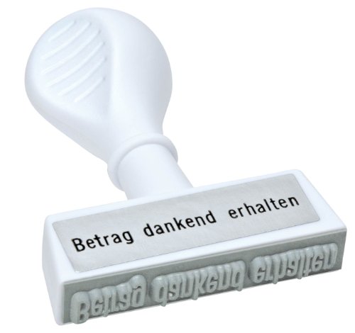 WEDO 1937 Lagertext Stempel Betrag Dankend Erhalten, Kunststoff, Abdruckbreite 45 mm ergonomischer Griff, weiß von WEDO