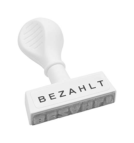 WEDO 1939 Lagertext Stempel BEZAHLT, Kunststoff, Abdruckbreite ca. 45 mm, Schrifthöhe 5,5 mm, ergonomischer Griff, weiß von WEDO