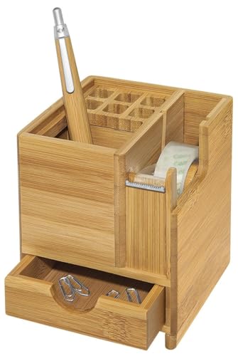 WEDO 611707 Tischorganizer Bambus inkl. Klebefilm-Abroller, für 6 Stifte mit Sammelfach und Schublade Braun von WEDO