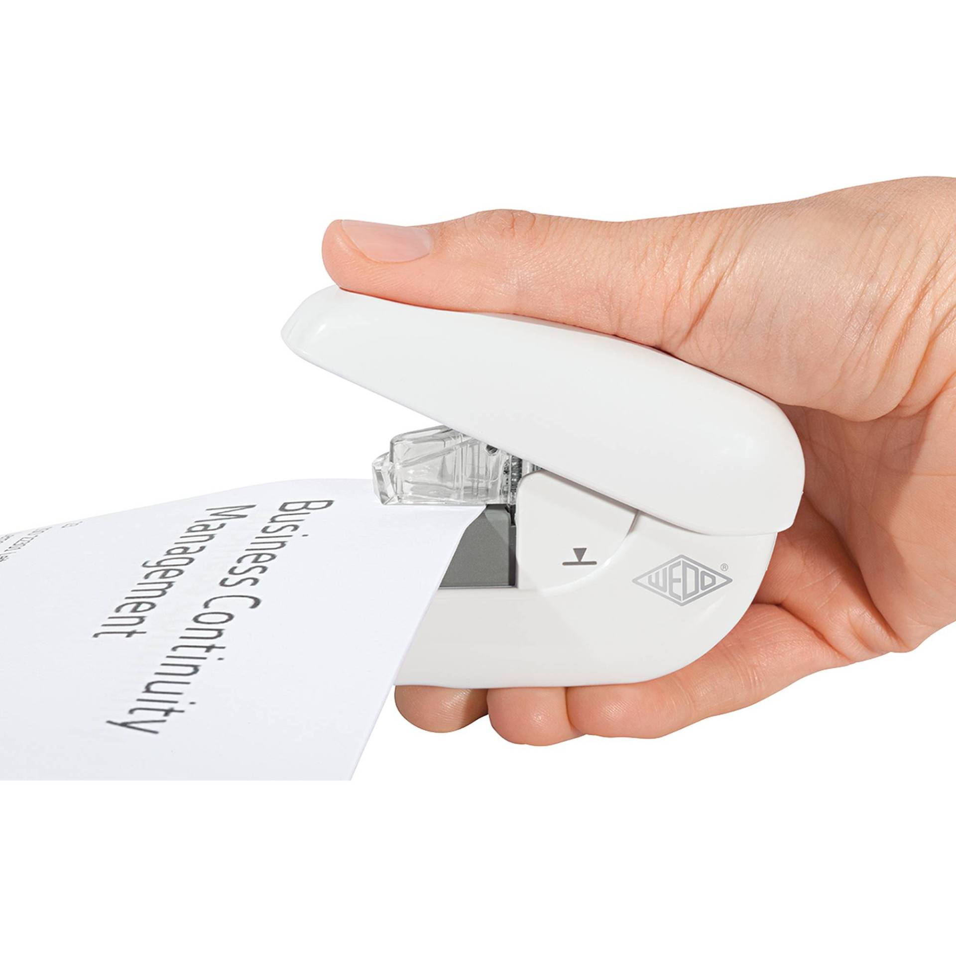 WEDO Klammerloser Hefter Mini bis zu 5 Blatt Papier weiß von WEDO