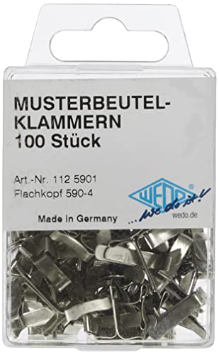 Wedo 1125901 Musterbeutelklammern (Flachkopf 590-4 in SB-Klarsichtdose, 100 stück) silber von WEDO