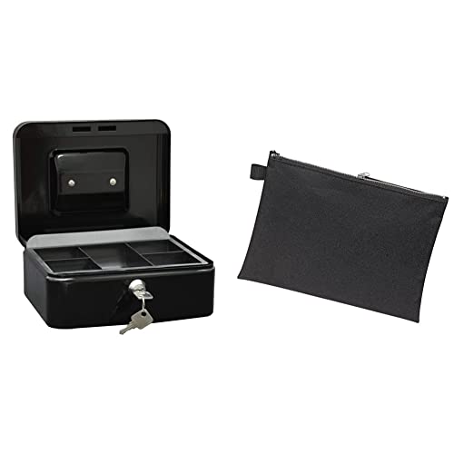 Wedo 145221X Geldkassette (20 x 16 x 9 cm) schwarz & Veloflex 2725000 - Banktasche DIN A5, Transporttasche, Geldtasche, robustes Textil, Metallreißverschluss, schwarz, 1 Stück von WEDO