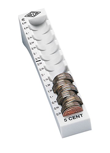 Wedo 160700537 Münzrille (0,05 Euro, 5 Cent, Kunststoff für 90 Münzen mit Markierungen 18 x 4,5 x 3,4 cm) lichtgrau von WEDO