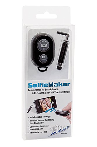 Wedo 26107001 Selfie Maker Fernauslöser (Bluetooth, Selbstauslöser Fernbedienung, inkl. TouchStand für Smartphone) schwarz von WEDO