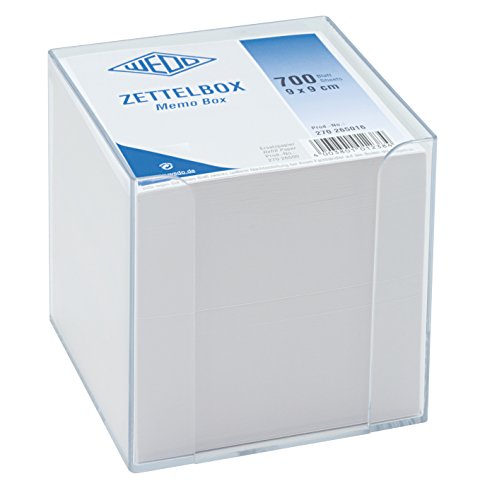 Wedo 270265016 Zettelbox Kunststoff (9 x 9 cm, gefüllt, circa 700 Blatt) transparent/weiß von WEDO