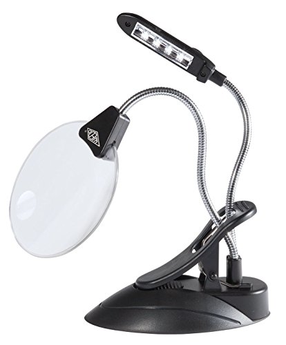 Wedo 27175201 Tischlupe mit LED Lampe, Kunststoff Linse Ø 10,2 cm, 2 fach / 4 fach Vergrößerung, 4x Licht, flexibler Hals, Klemme, schwarz von WEDO