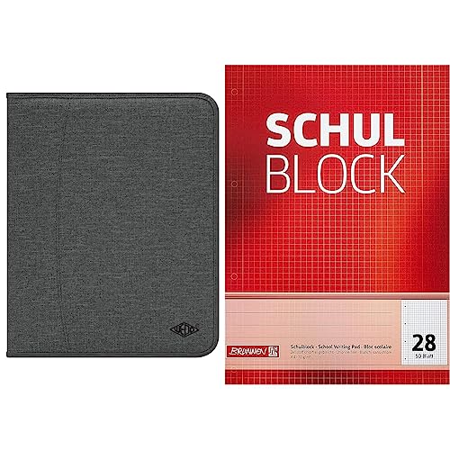 Wedo 58351412 2018 Schreibmappe College A4, Reißverschluss, Grau & Brunnen 1052528 Schulblock/Notizblock (A4, 50 Blatt, kariert, mit Randlinien, Lineatur 28, gelocht, kopfverleimt, 70 g/m²) von WEDO