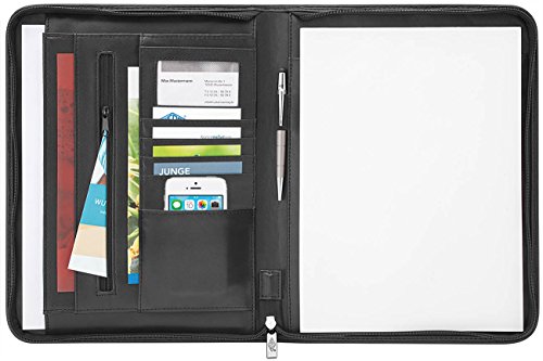 Wedo 5864301 Tagungsmappe Accento DIN A4 aus Kunstleder, Reißverschluss, Außenfach, mehrere Innenfächer Gummizugschlaufe inklusiv Schreibblock, Schwarz von WEDO