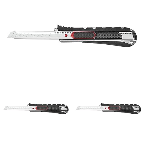 Wedo 787009 Safety Cutter 2-in-1, 9 mm, automatischer Klingenrückzug, Rasterautomatik, integrierte Abbrechhilfe, silber/schwarz (Packung mit 3) von WEDO