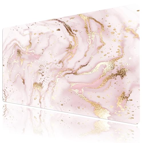 WEENEO Großes Schreibtisch-Mauspad, rosa und goldfarbenes Marmor-Muster, Schreibtischunterlage für den Schreibtisch, erweitertes Gaming-Mauspad, Gummiunterseite, XXL, rutschfeste Computertastatur-Pads von WEENEO