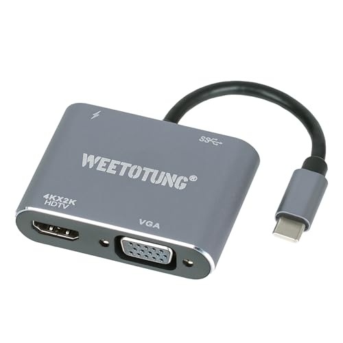 USB Typ-C 4-in-1 Hub auf PD, 4K HDMI, VGA und USB 3.0 Adapter, unterstützt Bildschirmprojektion und USB-Multimedia-Dateien, Lesen für Büro von WEETOTUNG