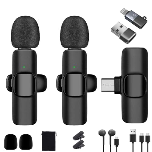 Wireless Lavalier Microphone, Ansteckmikrofon, Mikrofon für Handy, Mini Mikrofon für iphone/iPad/Android Handy/Laptop, Plug and Play für Videoaufnahmen Vlog/YouTube/TikTok(2 Mics) von WEHOOM