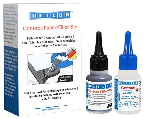 WEICON Contact-Füller Set schwarz, Schweißnaht Kleber, Sekundenkleber VA 8312 mit Granulat Füllstoff von WEICON