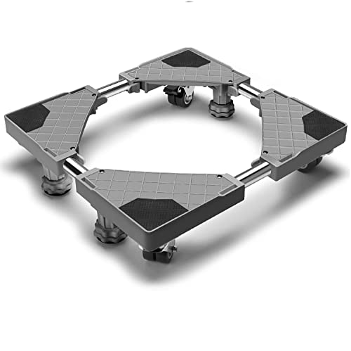 Waschmaschinenständer Multifunktionaler beweglicher verstellbarer Sockel mit 4 feststellbaren Gummirädern und 4 starken Füßen für Waschmaschine, Trockner und Kühlschrank (Gray) von WEII